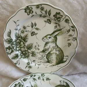 Maxcera Easter Bunny Green White Rose Toile Salad Plates Set of 4 - NEW